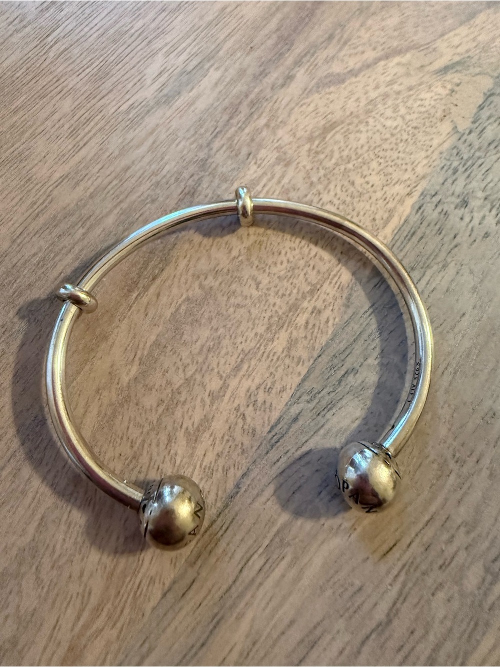 Pandora Sterling Silver Double Ball Open Cuff Bracelet